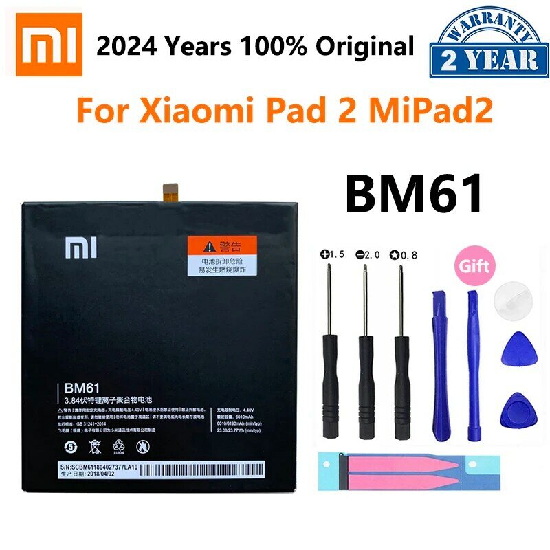 Substituição da bateria para Xiaomi Mi Pad, 100% Original Tablet baterias, BM60, BM61, BM62, BN60, BN80, MiPad 1, 2, 3, 4 Plus
