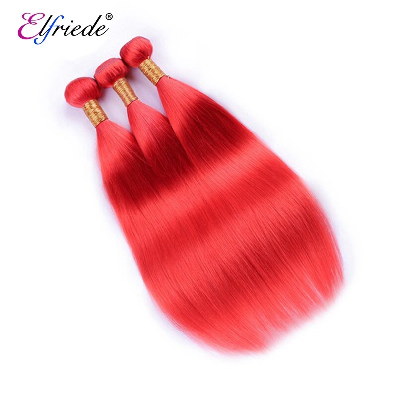 Elfriede Orange Red Straight Colored Human Hair Bundles 100% Human Hair Extensions Brazilian 3/4 Bundles Deals Human Hair Wefts
