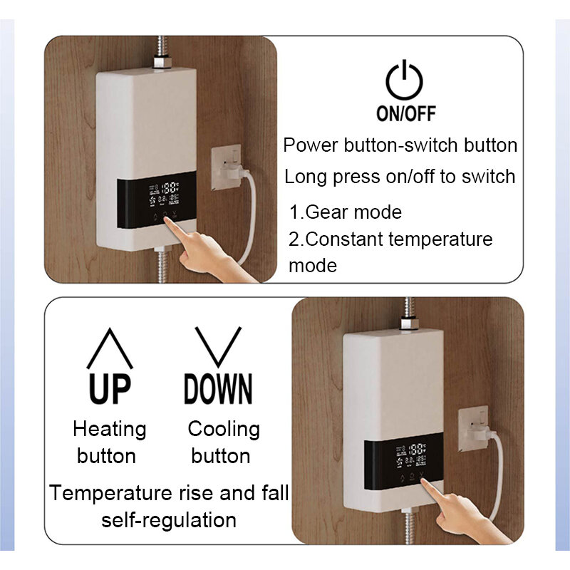 Calentador de agua caliente eléctrico sin tanque instantáneo remoto, grifo de calefacción instantánea para cocina, ajuste de temperatura de ducha de baño