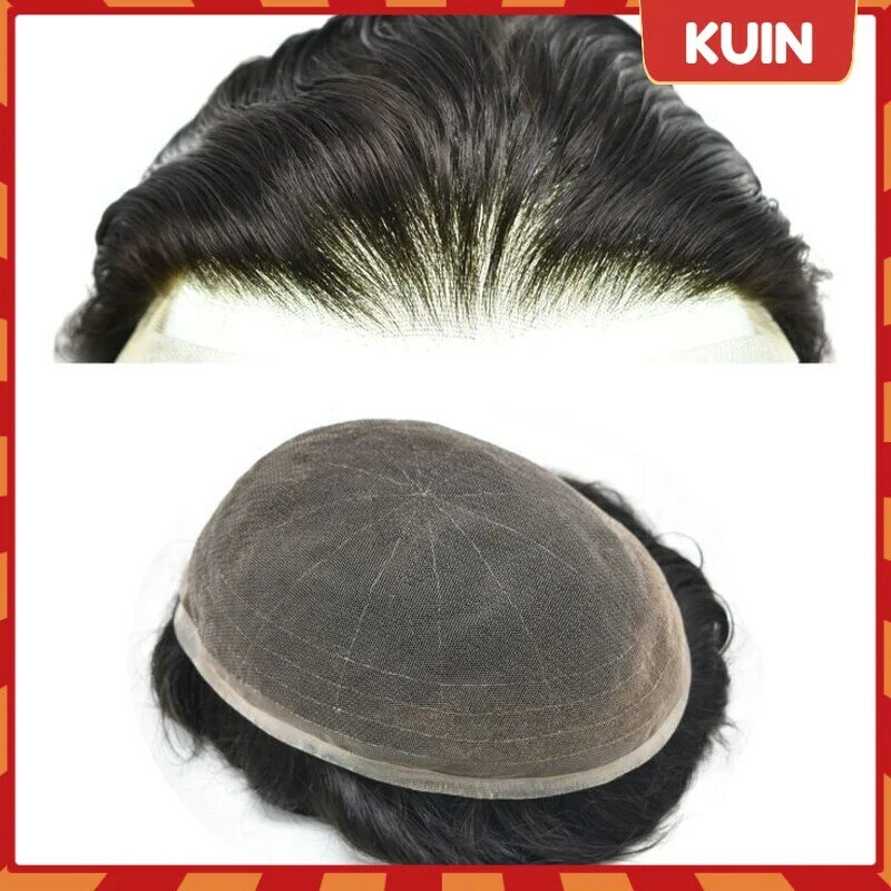 Full Lace Base Men Toupee French Lace Capillary Prosthesis Breathable Men's Wig 100% Human Hair Replacement System Hairpiece