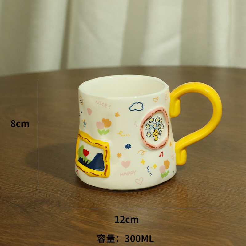 Ceramic Ear Hanging Coffee Mug Underglaze Colored Breakfast Milk Oatmeal Cup Japanese Retro Style Lovers Mug Stackable