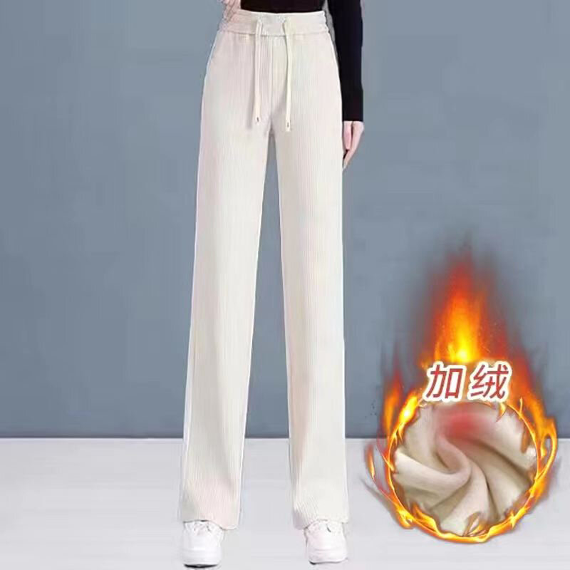 Herbst Winter elastische Taille locker lässig weites Bein Cordhose weiblich hinzufügen Samt Mode All-Match-Hose Damen bekleidung