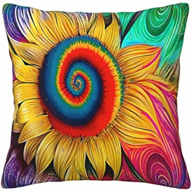 Hippie Sunflower Throw Pillow Case Cushion Cover Square Pillowcases Covers Two Sides Print