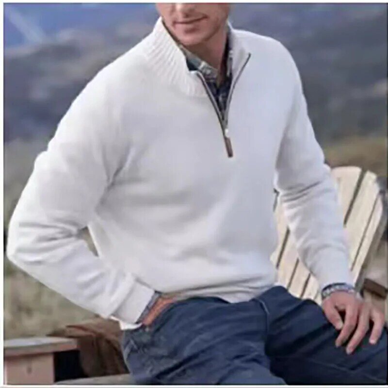 Suéter básico de Cachemira con cremallera para hombre, suéter grueso de lana, cuello alto, medio cremallera, cálido, Delgado, de calidad, Invierno