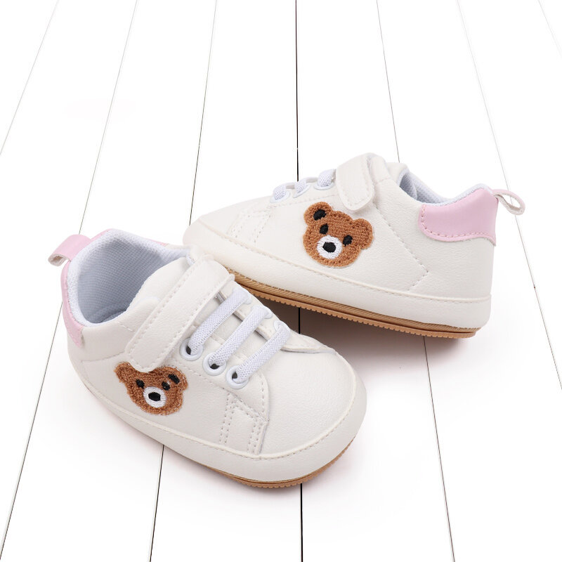 เด็กหญิงเด็กชายเด็กวัยหัดเดิน0-6-12เดือนรองเท้าพิมพ์ลายหมีพื้นรองเท้ายางลำลองรองเท้าเด็กกันลื่นสีขาว