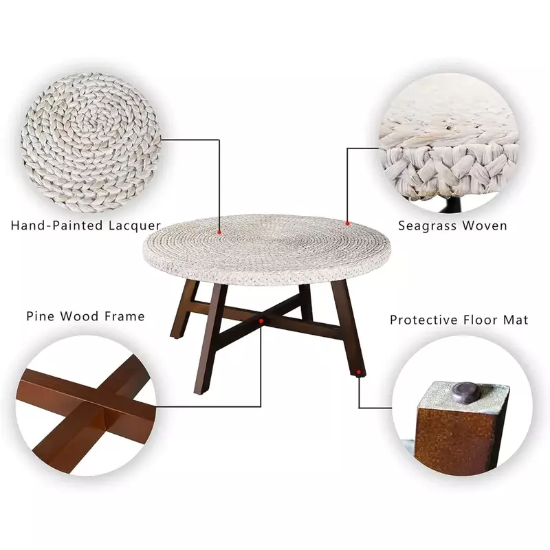 丸いコーヒーテーブル,パインウッドのベースフレーム,カクテルテーブル,組み立てが簡単,複数のサイズ