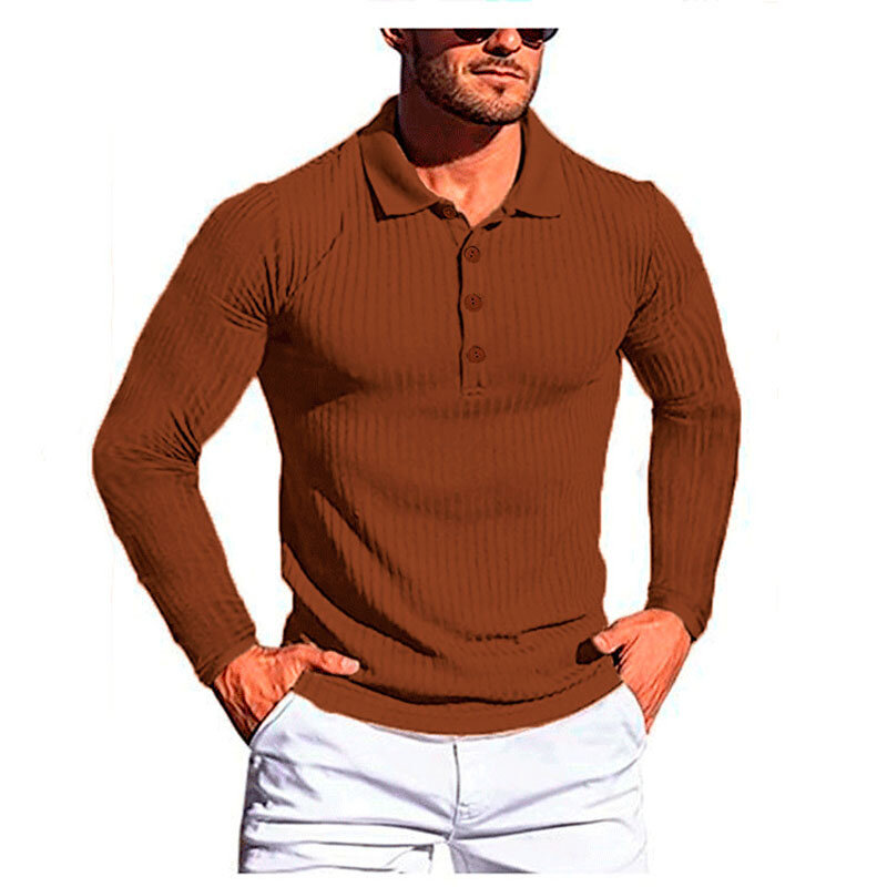 جديد الربيع الرجال مطاطا بولو قميص مخطط اللياقة البدنية تي شيرت الرجال سليم صالح بدوره إلى أسفل طوق طويلة الأكمام تي شيرت ملابس رياضية MY912