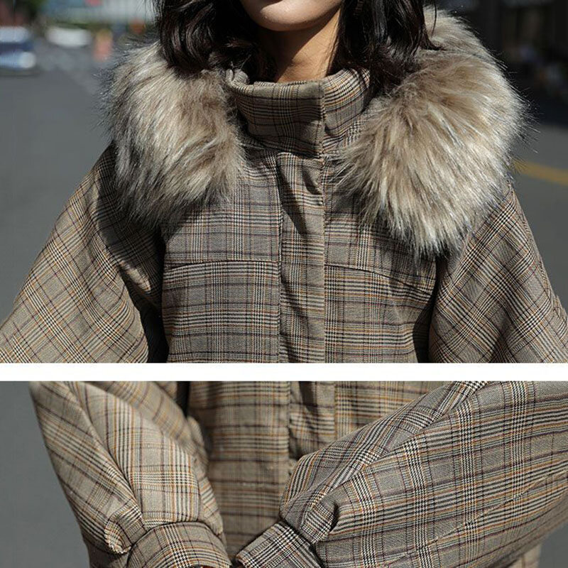 女性用の大きなファーカラーのパッド入りジャケット,フード付きのキルティングジャケット,厚くて暖かい綿の衣類,だぶだぶの女性用アウターウェア,秋冬,新しいコレクション