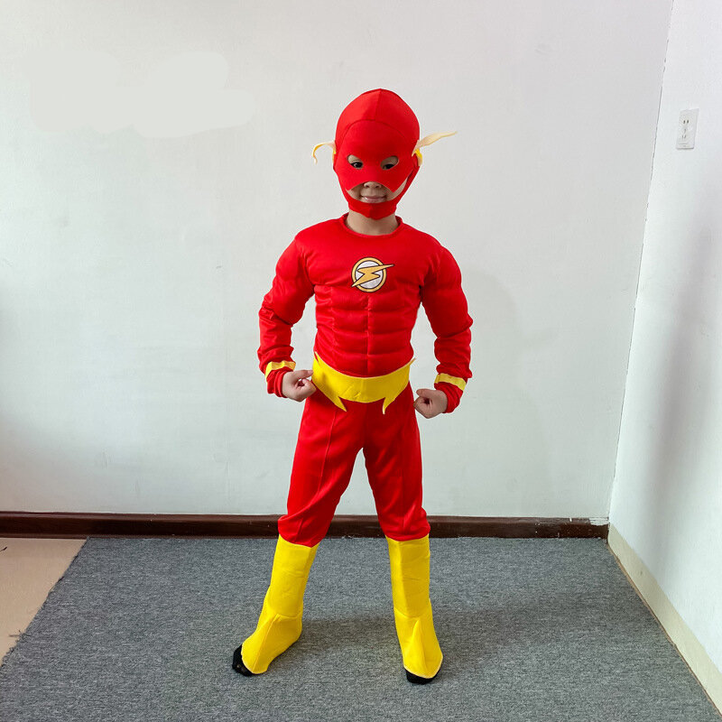 เด็กดีลักซ์ Flash เครื่องแต่งกายชุดแฟนซีเด็กภาพยนตร์ Carnival Party ฮาโลวีนคอสเพลย์หน้ากากเครื่องแต่งกายเข็มขัดรองเท้า3-12Y