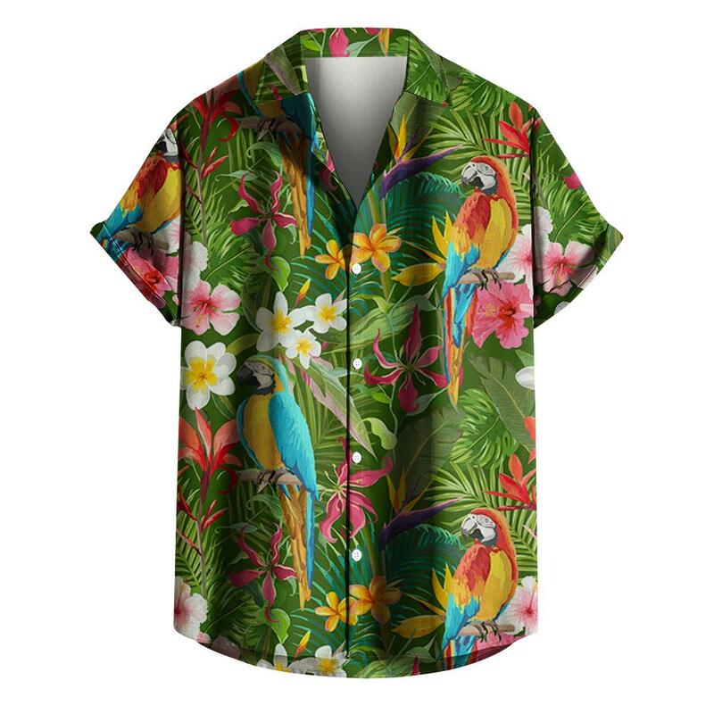 Chemise Hawaïenne Imprimée en 3D pour Homme, Streetwear, Perroquet Plongeant, lèvent à la Mode, Manches Courtes, Revers, Chemisier d'Été