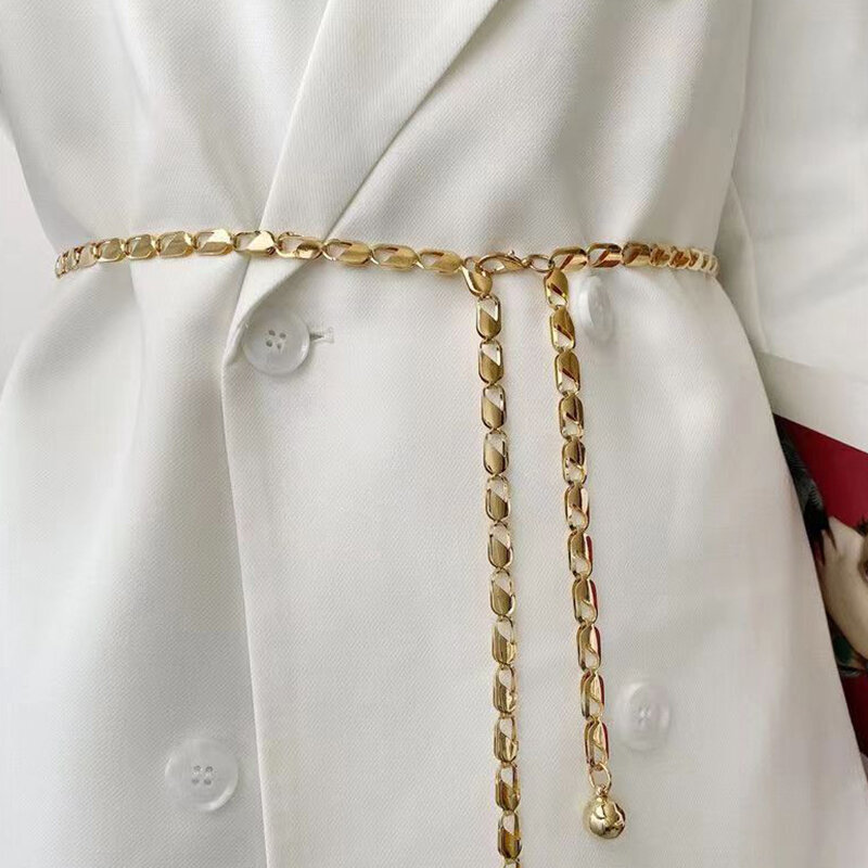 Cinture moda donna cintura di design di lusso cintura a catena scavata intagliata argento retrò per donna elegante cintura da donna rotonda in metallo