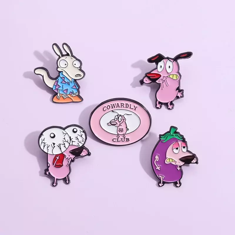 Creative Pink Cartoon Anime Big Eyed Dog Brooch Metal Badge Clothing Accessories Collar Pin Bag Decoration Animal Lapel Badges