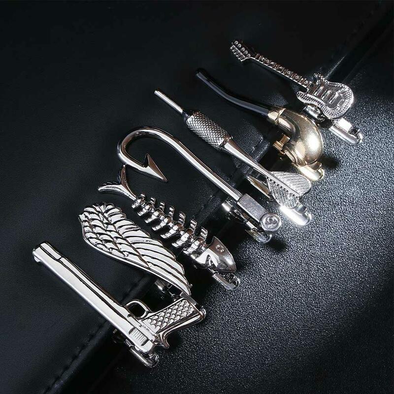 Creative Charm Silver Metal Gifts for Men Key Shape Wedding Tie Clip Necktie Clips Pin Glasses Shape Jewelry