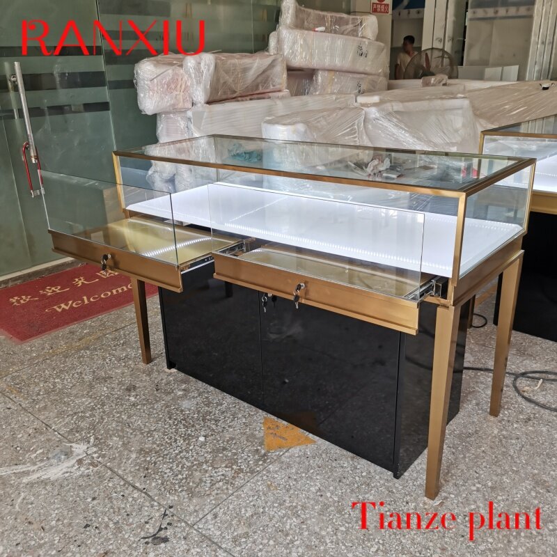 CustomStainless Steel Jewelry Store Display Counter Glass Display Cabinet  Luxury Jewelry Showcase for Retail Shop