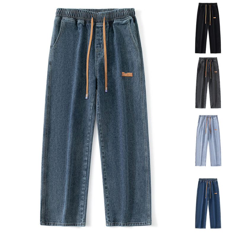 Jeans largos e retos masculinos de quintal grande, calças de pernas largas, moda versátil, tiro de rua, novo para primavera e outono
