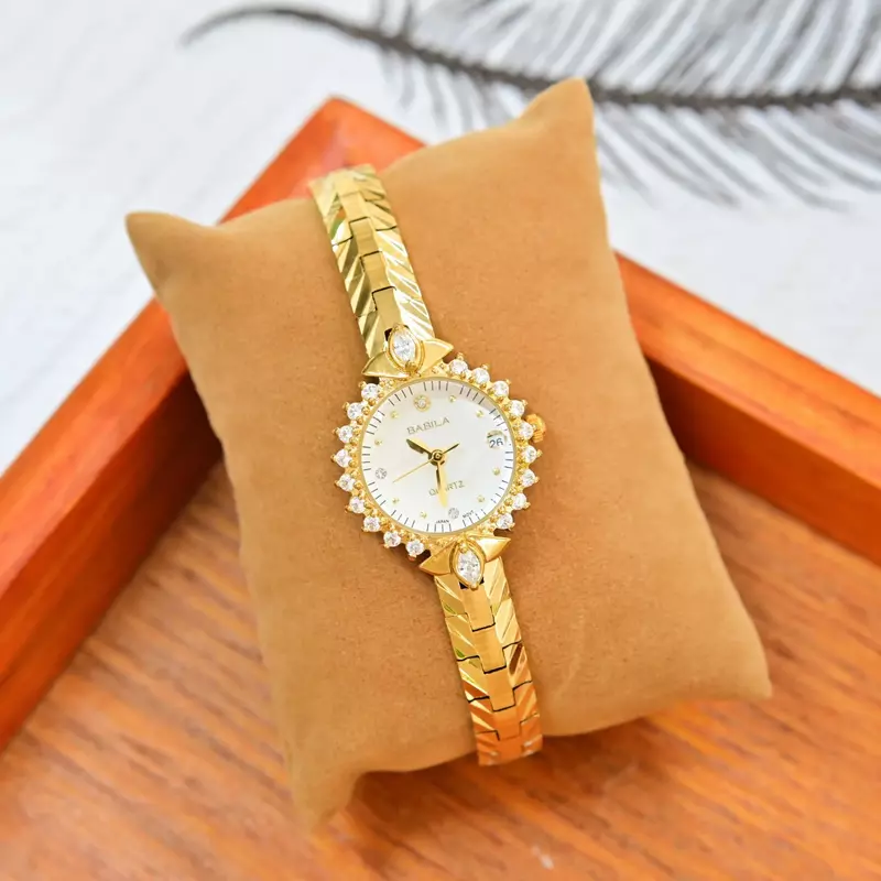 High Quality Brass Band New Women's Watch Quartz Vintage Luxury Antique Crystal 24K Gold Women's Watch Medieval Style