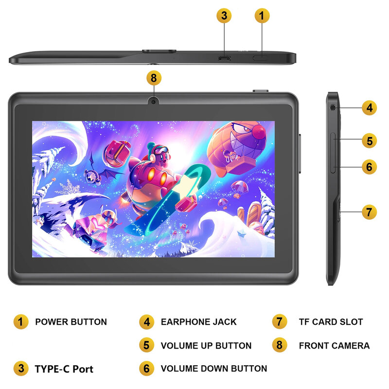 K5 2024 NEW  7 Inch Tablet Android 9.0  1024x800 IPS Children Tablet for Learning 2GB 32GB Quad Core 4000mAh Wifi 5 with Stand
