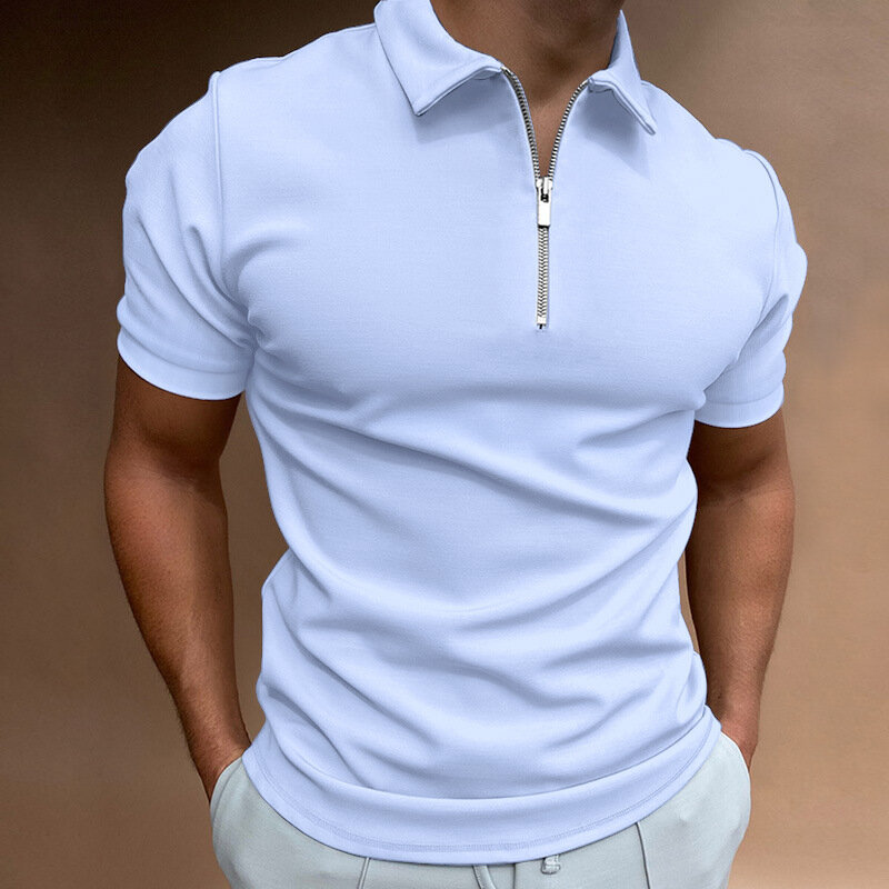 Camiseta masculina de manga curta com lapela, top de cor sólida, polo casual de verão, Europa e América, novo, 5XL