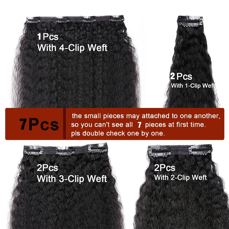 Extensiones de cabello rizado con Clip recto para mujer, extensiones de cabello negro Natural, humano Real postizo, 8-28 pulgadas, 7 unids/set, 1B #