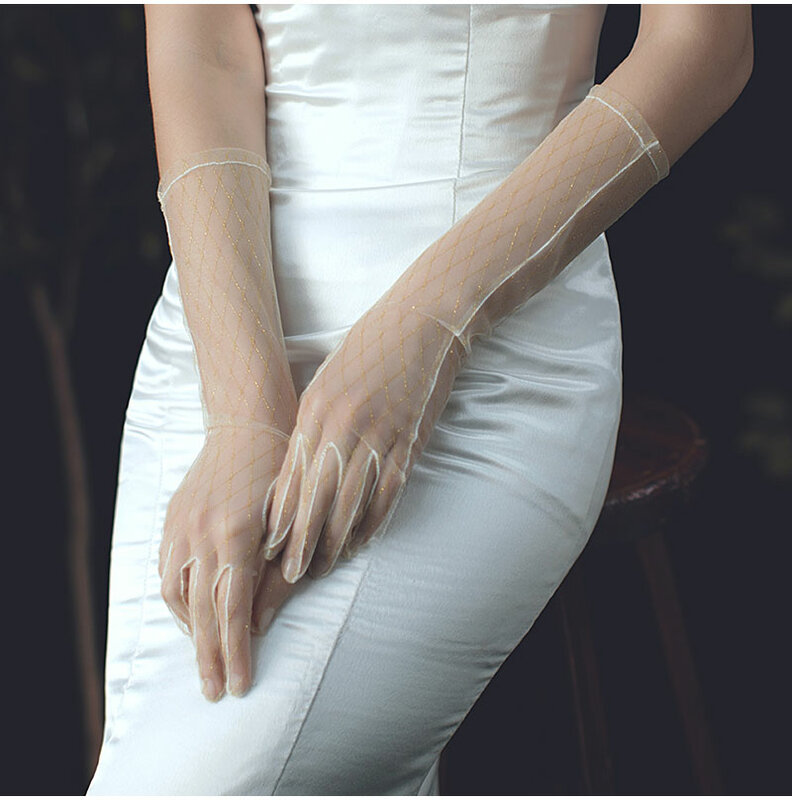 Женские свадебные сетчатые тюлевые перчатки для Хэллоуина женские перчатки для подружки невесты полупрозрачные перчатки длинные свадебные аксессуары