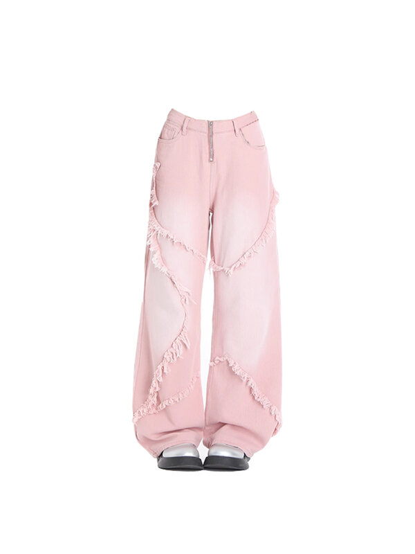 Pantalones vaqueros holgados para mujer, Pantalón vaquero de cintura alta, Estilo Vintage, estética de los años 90 y años 2000, color rosa, Harajuku Y2k