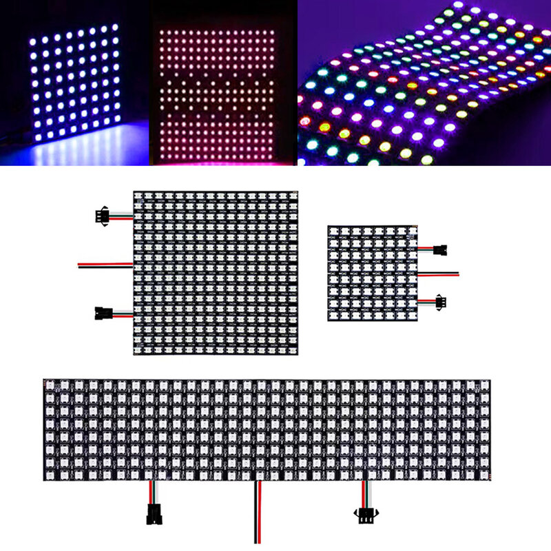 Pantalla de matriz de píxeles LED WS2812B, 1/2/3/5 piezas, 16x16, WS2812, 8x32, 8x8, Panel Digital Flexible, módulo RGB direccionable individualmente, DC5V