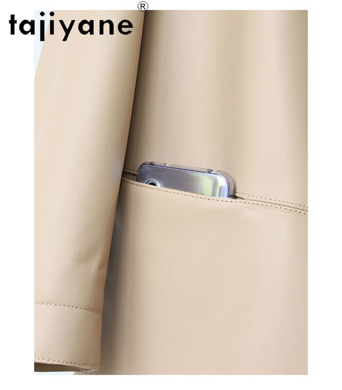 Tajiyane-jaqueta de couro genuína feminina, casaco chique, gola redonda, pele de carneiro 100% real, moda solta, nova moda, primavera e outono, 2024