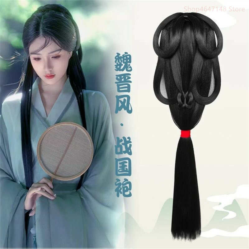 Diadema de peluca Hanfu para mujer, pieza de cabello sintético de estilo chino, almohadilla de modelado antiguo Cos, accesorios para el cabello, tocado negro