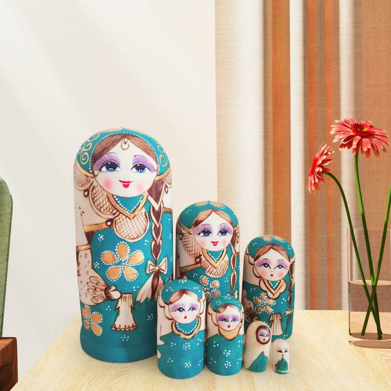 7x boneka bersarang Rusia, Set bersarang kayu susun, boneka Matryoshka dapat ditumpuk untuk kantor hadiah ulang tahun meja ornamen Paskah
