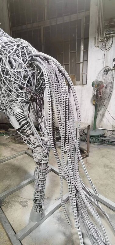Escultura do cavalo do metal para o jardim exterior, tamanho vida, grande, aço inoxidável, ficção científica, alado, moderno
