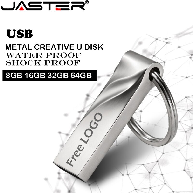 JASTER-Unidad Flash USB 2,0, lápiz de metal con silbato de onda, disco clave, más de 10 uds, logo gratis, tarjeta de memoria flash 4GB/32G