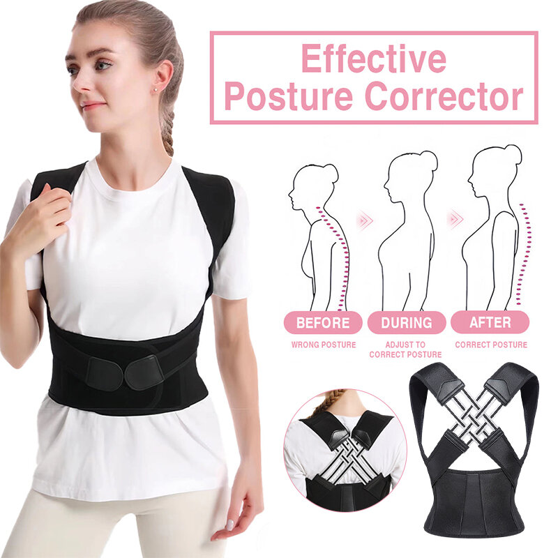 Corrector de postura para hombre y mujer, Corrector de postura de hombro ajustable, alisador de espalda, utilizado para columna media y superior