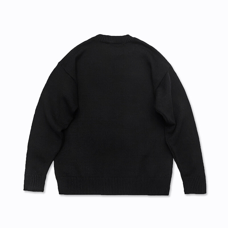 ERD-suéter de Jacquard de punto para hombre y mujer, ropa de calle de gran tamaño, moda Retro, Sudaderas con cuello redondo, color negro