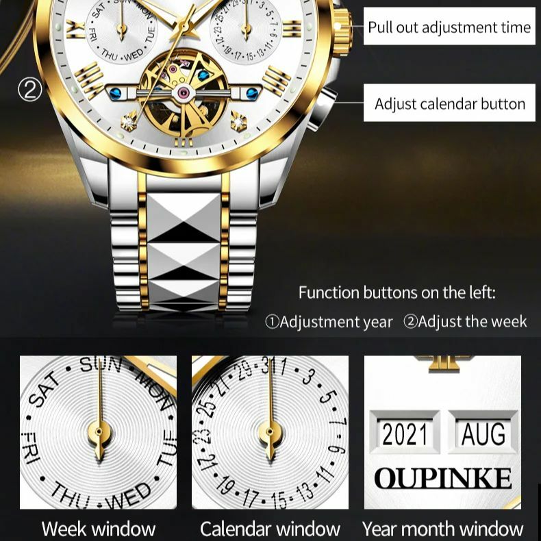 OUPINKE Couple Watch for Men and Women Luxury Brand Lover Watch Wedding Gift Multifunctional Waterproof Wristwatch Man and Lady