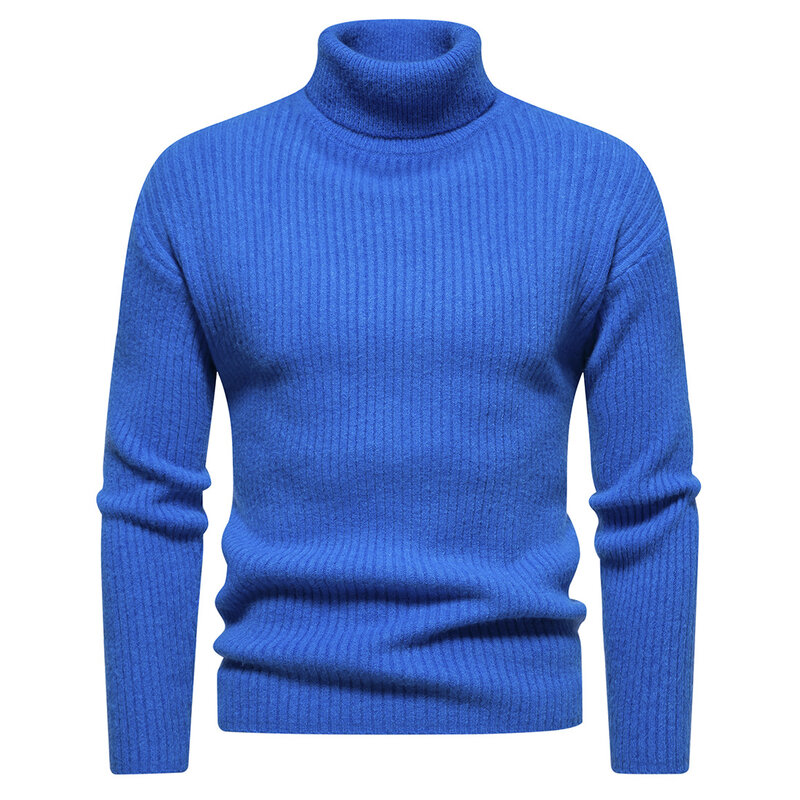 Suéter de gola alta grosso masculino, monocromático, casual, de malha, fino, quente, pulôver masculino, inverno, novo, qualidade, 2023