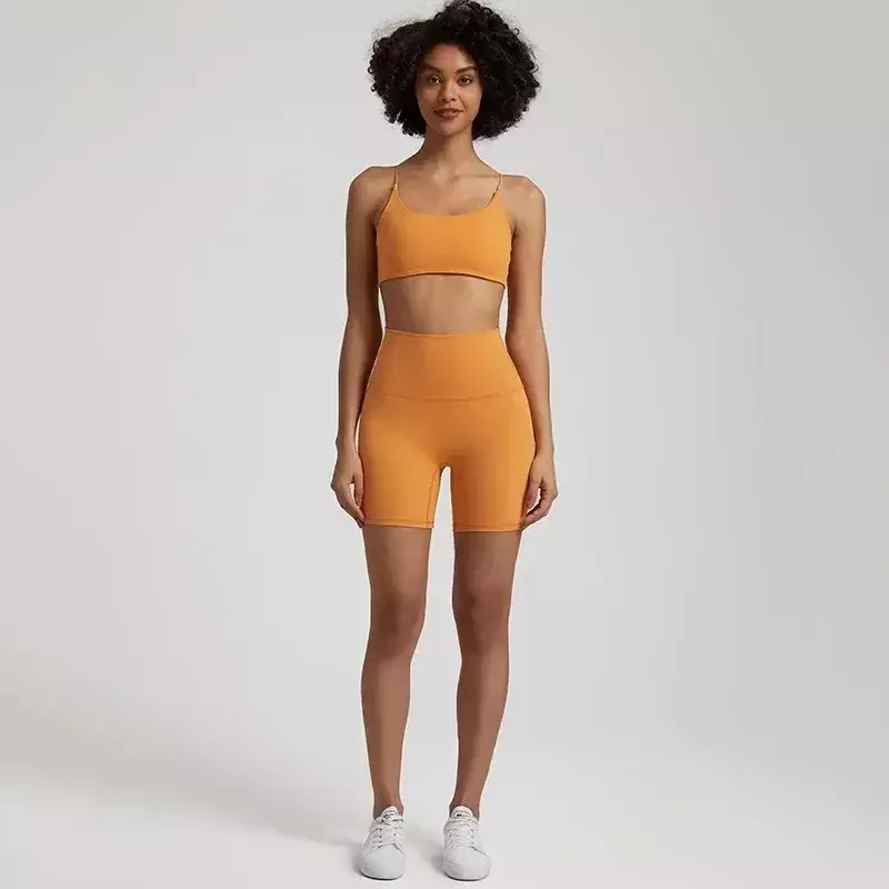Lemon-Conjunto de Yoga para mujer, traje deportivo de entrenamiento, mallas cortas de cintura alta y sujetador de Fitness cruzado, 2 piezas con almohadilla para el pecho