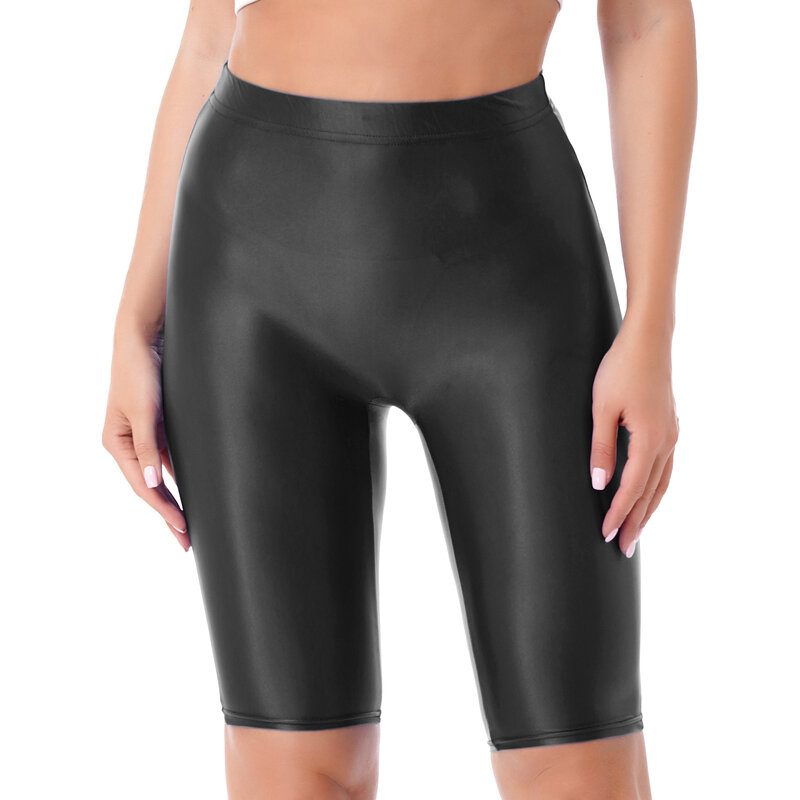 Women Sexy Glossy See-through Shorts Elastic Waistband Ultra-thin Stretchy Leggings Swimwear Beachwear Workout Yoga Bottoms