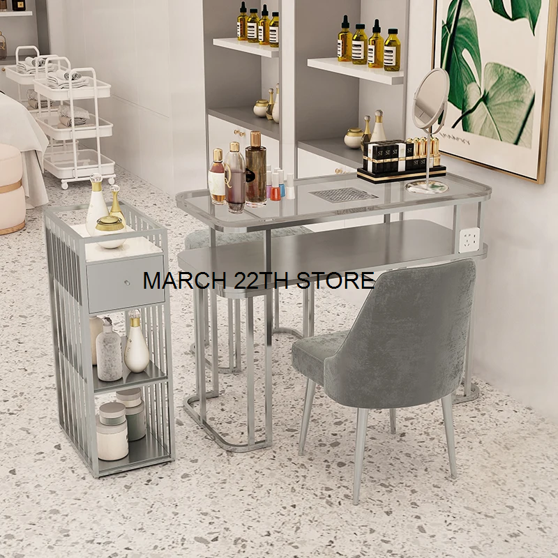 Mesas de cristal para Manicura, muebles modernos de lujo para salón de belleza, maquillaje, escritorio profesional, MR50NT