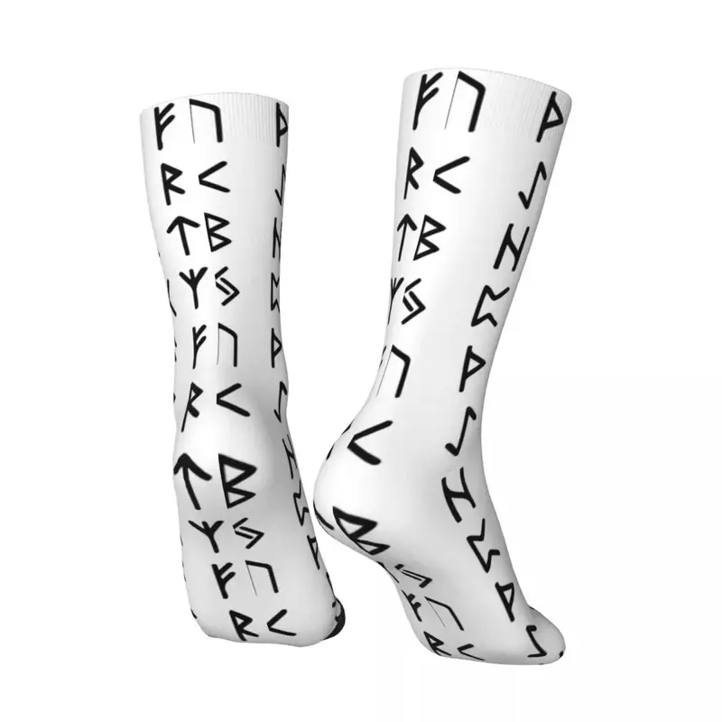 Śmieszne Szalone Skarpety dla Mężczyzn Nordic Runes Biały Hip Hop Harajuku Viking Szczęśliwy Oddychający Wzór Nadrukowane Boys Crew Sock Casual Gift