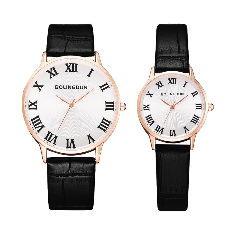 Couple Watches with Roman Number Face Leather Strap Lover Simple School Student Men Women Minimalist Boy Girl Pair Wristwatch