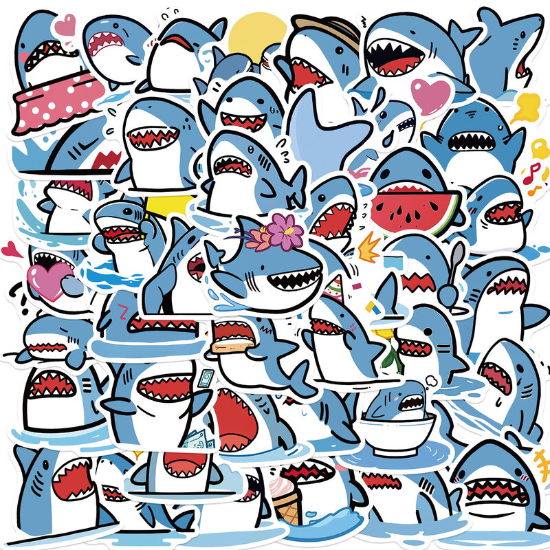 Autocollants requin obésité bleu mignon pour enfants, animaux, graffiti, décalcomanies, planche à roulettes bricolage, ordinateur portable, bagages, jouets, 10 pièces, 30 pièces, 50 pièces