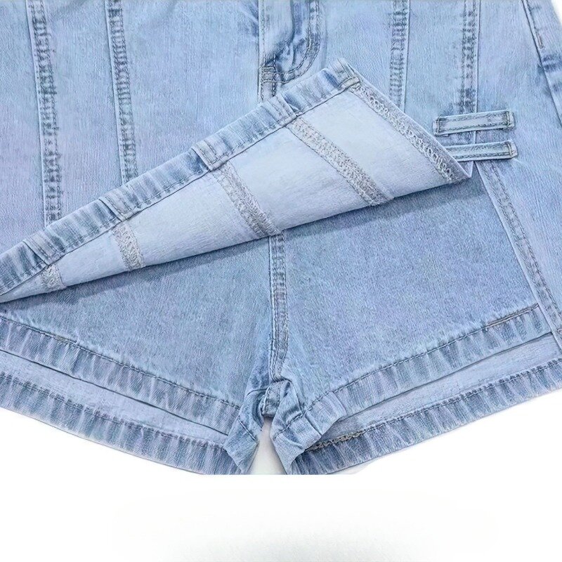 Saia jeans solta e versátil para mulheres, estudante Jean Culotte, shorts de cintura alta de linha A falsos para mulheres, verão, nova versão coreana