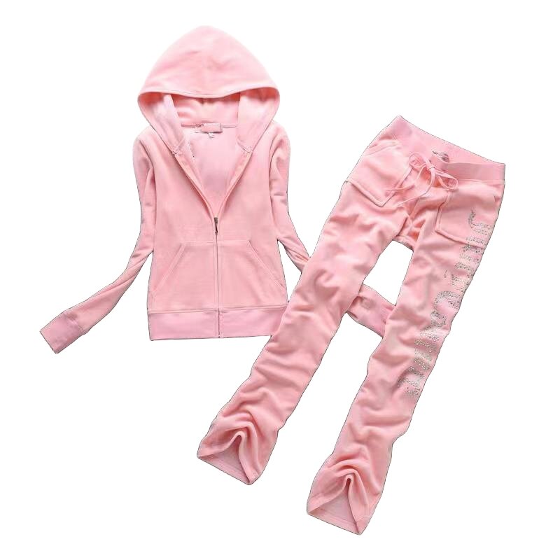 Y2k 2024 Velvet Juicy Tracksuit Two Piece Set for Women Hoodie and Wide Leg Pants 2 Piece Sets Women Outfit Pant Suits