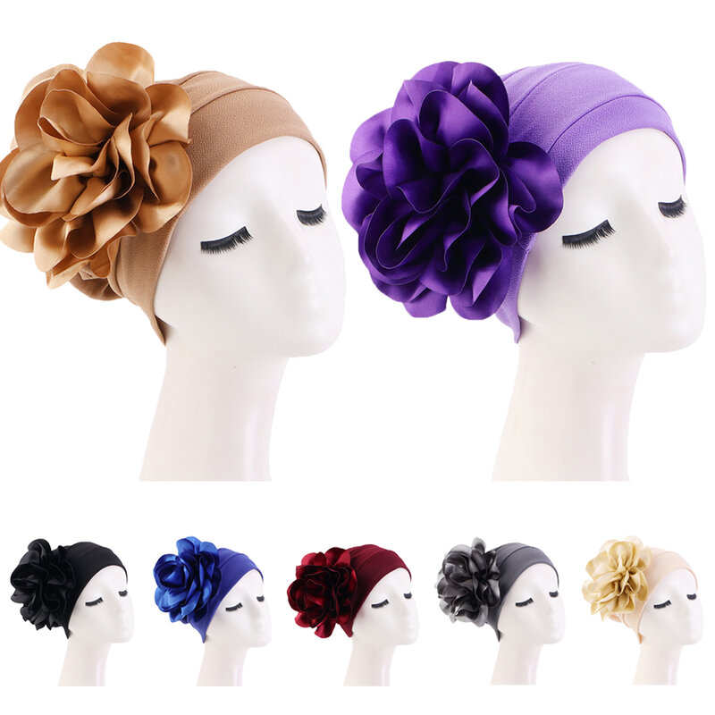 Women New Style Beautiful Flower Turban Elastic Cloth Head Cap Hat Muslim Head Wrap Scarf Cap Ladies Bandanas Hair Accessories