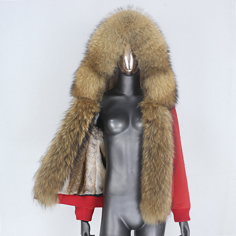 FURYOURSELF 여성용 2023 방수 봄버 파카 코트, 천연 여우 너구리 모피 칼라 후드, 겨울 재킷, 탈부착 가능한 두꺼운 겉옷