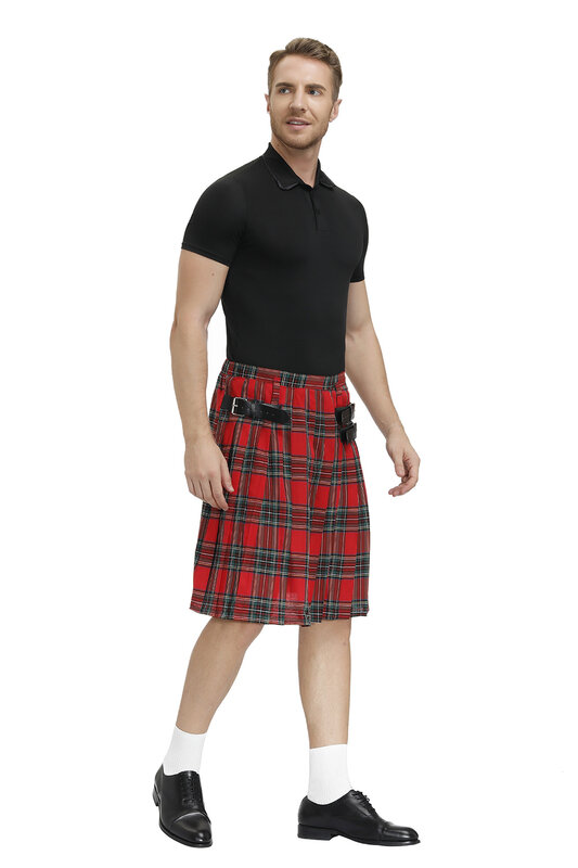 Men Scotland Kilt Traditional Plaid Pleated Bilateral Chain Scottish  Highland Tartan Skirts