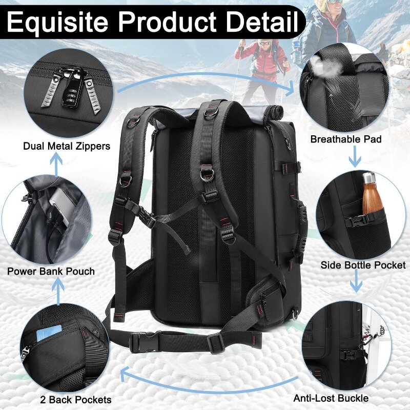 กระเป๋าเป้ใส่แล็ปท็อปขนาด17นิ้วพร้อมช่องใส่รองเท้าและช่องชาร์จ USB 50L สายการบินอนุมัติให้เดินป่าปีนเขากระเป๋าเป้ตั้งแคมป์