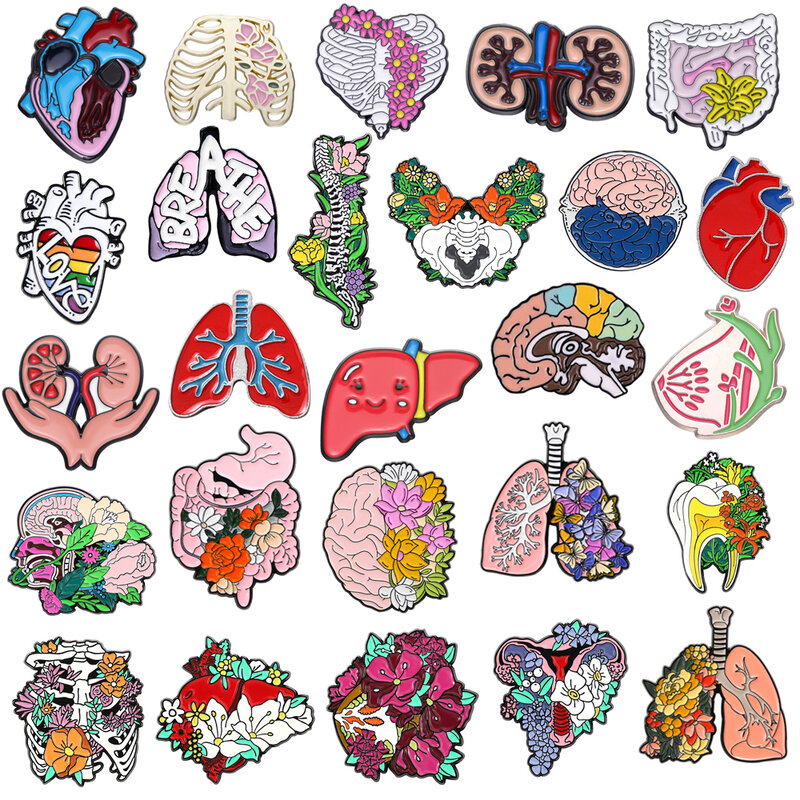 Broche en émail d'organes médicaux pour femmes, insigne en métal créatif, épinglette punk, bijoux, coeur, poitrine, cerveau, estomac, colonne vertébrale, utérus, poumon, dents