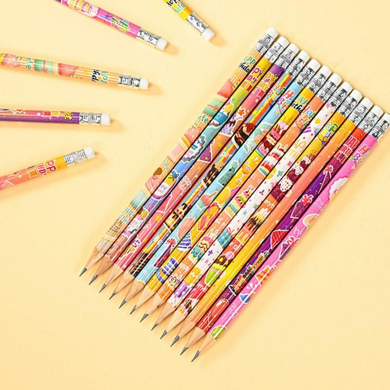 Berbagai desain pensil menyenangkan meriah ulang tahun pensil 24 pensil kayu dengan penghapus atas untuk anak-anak perlengkapan pesta ulang tahun nikmat