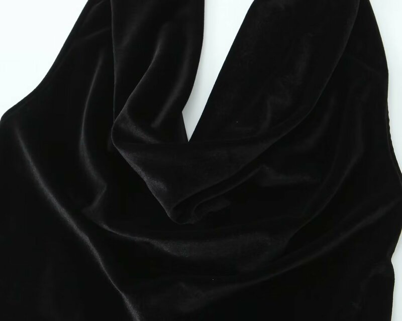 Women 2023 New Fashion Pleated decoration halter Neck Slim velvet Tops Vintage Sleeveless backless Female Waistcoat Chic Tops